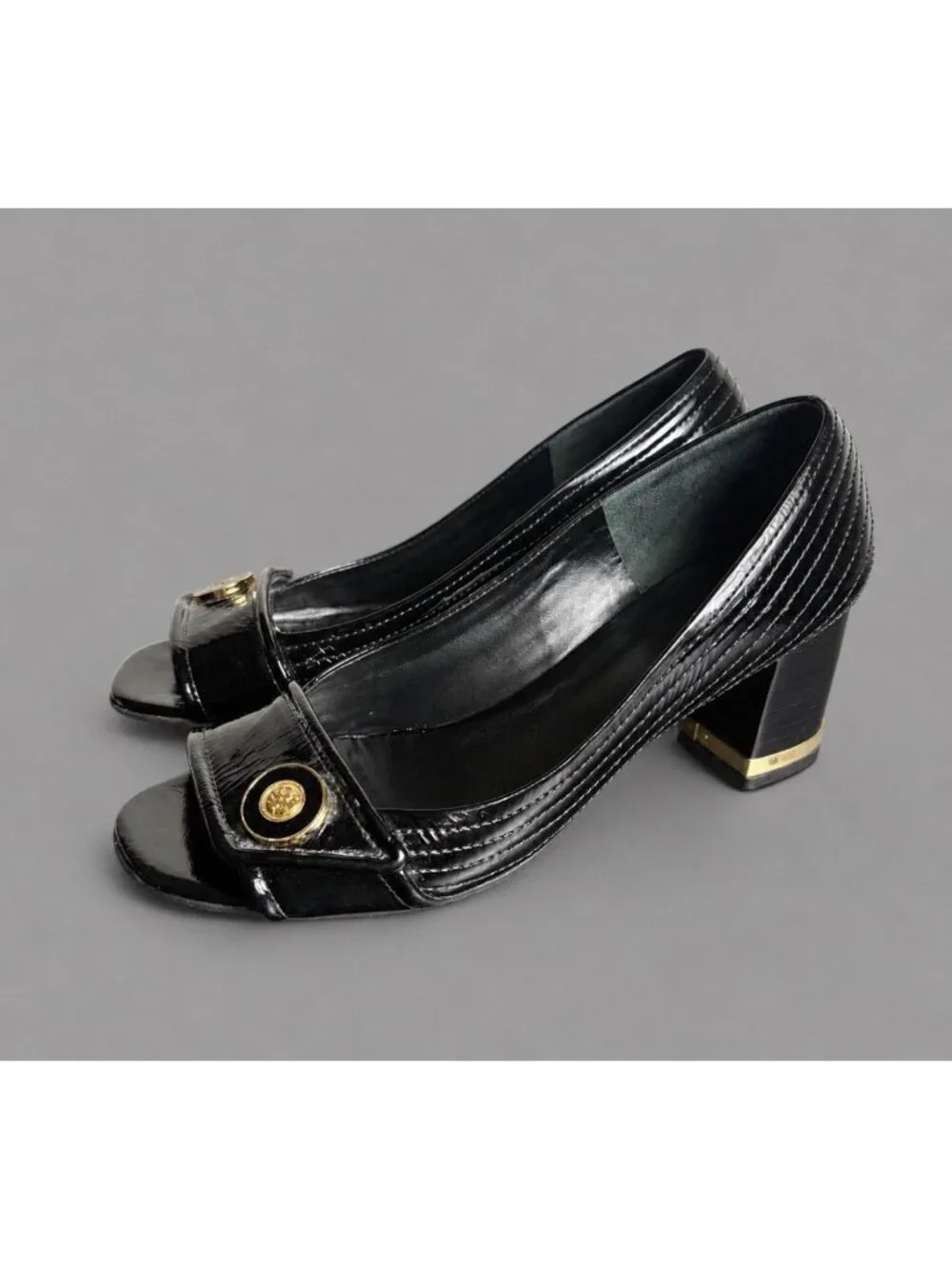 TORY BURCH Womens Size 9.5M Classic Black Open Toe Patent Leather Heels